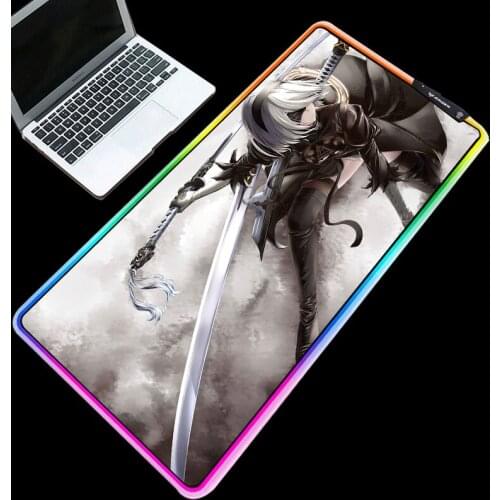 RGB Mouse Mats LED Anime Female Warrior Cool Picture Printed Personality Colorful Stitched Edges Durable Waterproof Desk Mats