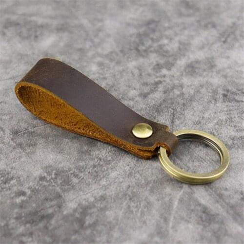 Crazy Horse Leather Lanyard Simple Double Loop Anti-lost Rope Handmade Cowhide Male and Female Keychain Straps
