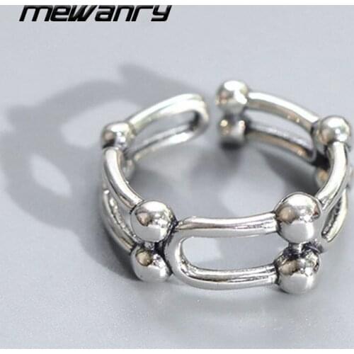 Mewanry 925 Sterling Silver Rings for Women Trend Punk Hip Hop Vintage Hollow Round Beads Party Jewelry Birthday Gifts Wholesale