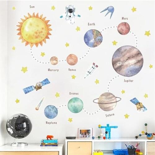 Cartoons Space Planet Wall Stickers For Kids Room Graffiti Door Stickers Living Room Bedroom Wall Decoration Art Mural