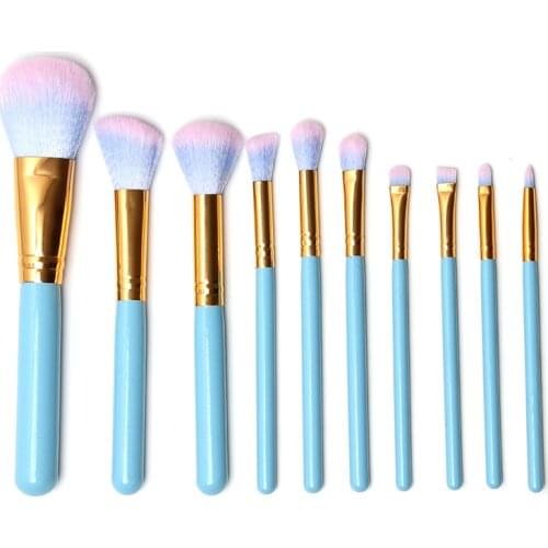 New 10pcs Baby Blue Wooden Handle Makeup Brushes Set Foundation Blending Power Crease Brush Cosmetic Beauty Make Up Brush Tool