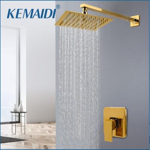 KEMAIDI Gold Shower Faucets Set Rainfall Shower System Wall Mount Bathtub Shower Mixer Shower Combo Set