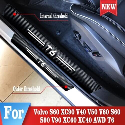 Car Door Sill Scuff Plate Decor Sticker For Volvo S60 S80 XC90 T6 PU Auto Welcome Pedal Protector Stickers Auto Accessories