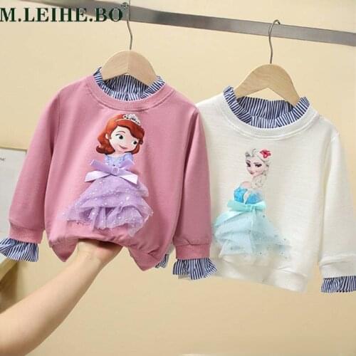 Toddler Girl Autumn Boutique Clothes Childrens Cartoon Tops Baby High-neck Shirts Long-sleeved Girls Western-style Lace Tops