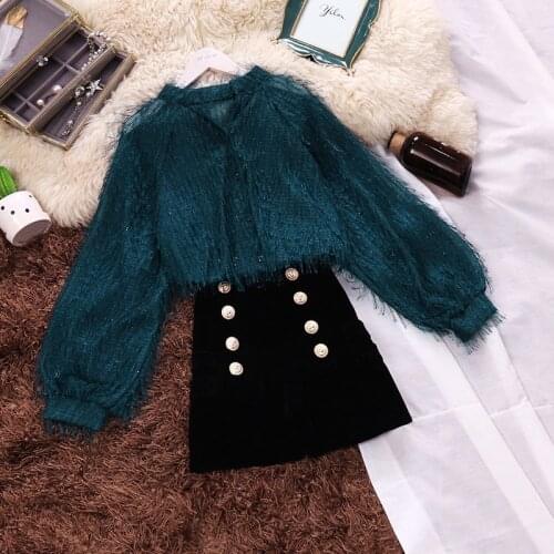 Autumn Fashion Womens Long Sleeve Casual Loose Tops Spring Tassel Shirts+Double-breasted High Waist Black Shorts Female Suits