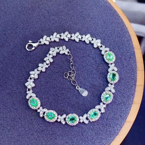 Luxurious vitality Clover Natural green emerald Bracelet Natural gemstone Bracelet S925 bracelet women girl party gift Jewelery