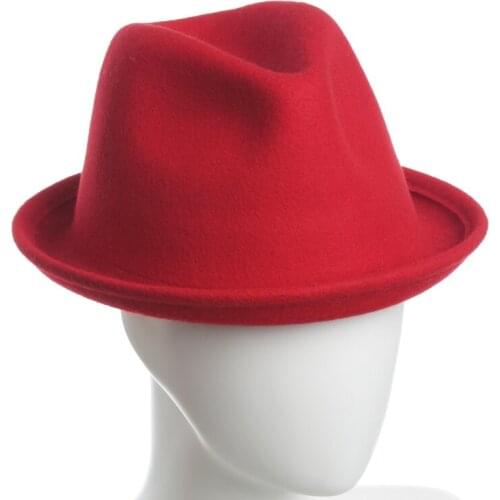 Autumn winter Unisex Curling Wool jazz hat Wool black British retro Formal hat Cap for women Lovers' Pure colour Fedoras