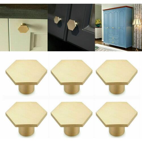 Hexagon Solid Brass Kitchen Cabinet Cupboard Drawer Door Wardrobe Knob Handle Pull Furniture Hardware Accessories