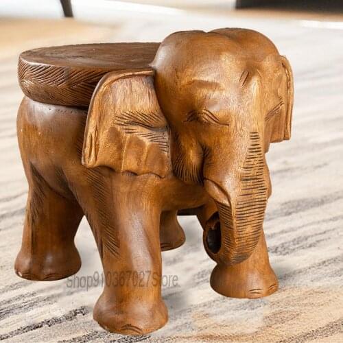Thailand Creative Solid Wood Carving Personality Baby Elephant Cute Children Stool Shoe Replacement Stool Log Pier
