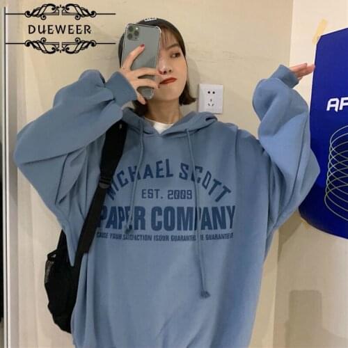 Dueweer Hoodies Women Oversize Streetwear Plus Velvet Thicker Chic Loose Trendy Leisure Harajuku Korean Style Simple Ulzzang