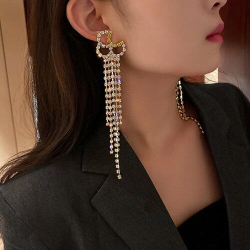Exaggerated Rhinestone Half Flower Dangle Earrings for Bridal Ear Jewelry Luxury Crystal Tassel Long Drop Earrings Wedding S1219