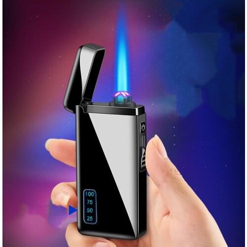New Windproof Metal USB Lighter Torch Plasma Dual Arc LED Lighter Gas Rechargeable Electric Butane Lighter Jet Gadgets Man