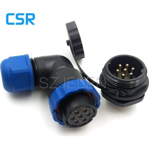 SD20TA-ZM, IP67 90 degree elbow waterproof 7 pin connector , LED power cable plug and socket, 7 pin panel mount connectors