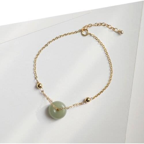 14k Gold Jewelry 14 k Gold Jewelry Real Gold Jadde Gemstone Bracelet for Women Charm Bracelets Bangles Fine Accessories Gifts