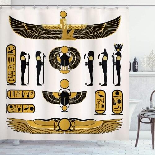 Yellow Black Egyptian Print Shower Curtain Old Historical Egyptian Spirit Myth Mummy Sun Art Illustration Bathroom Curtain