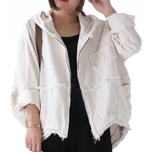 2021 Fashion Korean Punk Streetwear Ladies Hooded Clothes Womens Vintage Autumn Jackets Oversized Denim Coats Plus Size Clothes