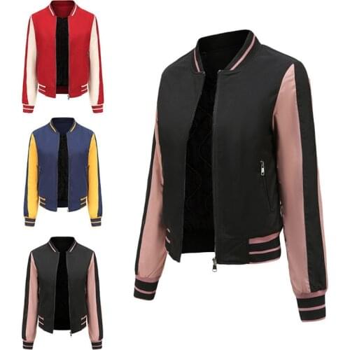 Women Srping Fashion Cotton Padded Outwear Long Sleeve Patchwork Baseball Jacket Zipper 2021 Autumn Casual Coat