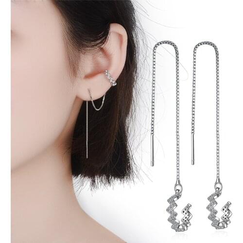 Women Earcuff Clip on Earrings for Girl CZ Ear Cuff Non Pierced Earring with Chain Tassel No Without Hole Cartilage Earrings