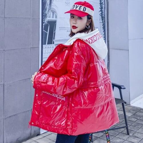 Korean Down Jacket Women Winter Warm Parker Jacket Female Short Overcoat Casual Hooded Shiny Thicken White Duck Down Outerwear