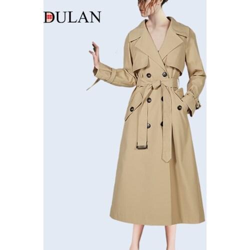 2021 New Spring British Long Quality Windbreaker Womens Tall Double Breasted Fashion Windbreaker Dress Casual