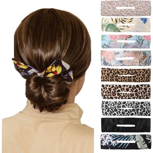 Fashion Deft Bun Maker 1pc Fashion Heatless Curling Rod Hair Bands Scrunchies Soft Wave Wire Headband Print Hair Accessories