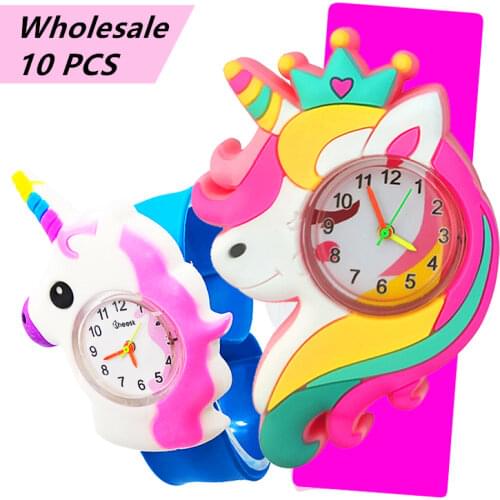 Wholesale 10 pcs Unicorn Pony Watch Baby Toys Gift Children Watch Clock kids Watches Toddler Boy Girl 1-9 Years Old Child Watch