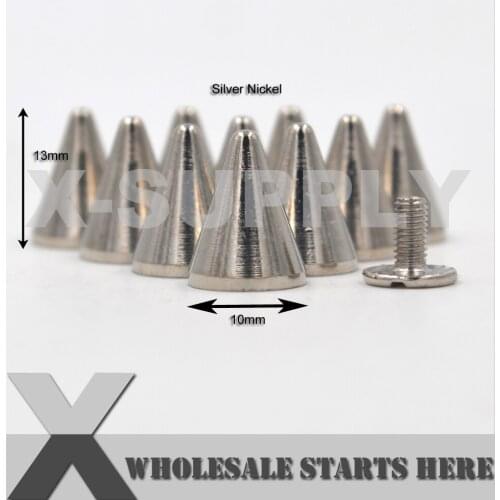 10x13mm) Cone Silver Screwed Back Spike Stud/Brass Material,used for Leather Craft,Jeans,Hats,Shoes,Punk Decoration