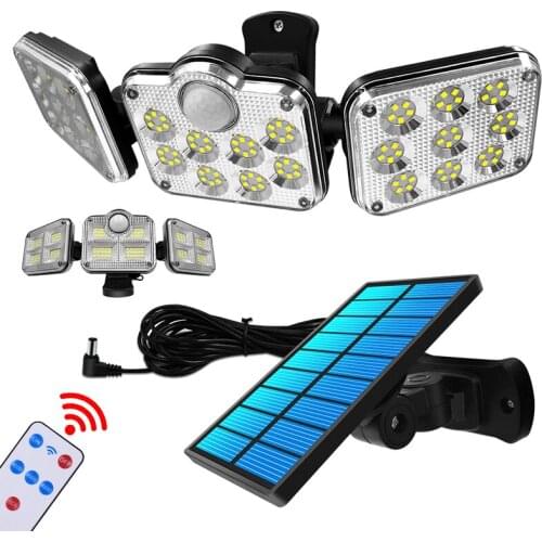 138 LED Solar Lights Outdoor 3 Head Motion Sensor 270 Wide Angle Illumination Super Bright Waterproof Remote Control Wall Lamp