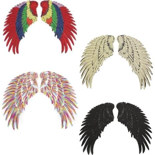 5 Pairs Glitter Sequins Angel Wings Iron On Patches Sweet Colorful Feather Sewing Embroidery Applique Badge DIY Decor