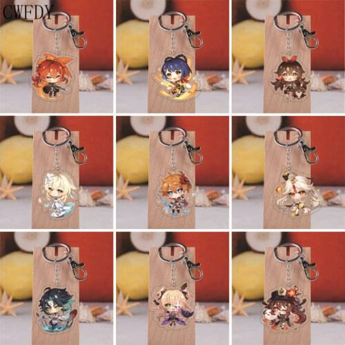 50pcs/lot Anime Genshin Impact Zhongli Diluc Venti Paimon Keychain Base Acrylic Stands Keyring Gift For Fans Jewelry Wholesale