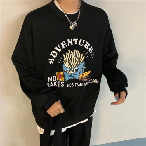 American Funny Fries Cartoon Letter Printed Sweatshirt New Hip Hop Streetwear Long Sleeve Tops 2021 New Harajuku Teens Clothes