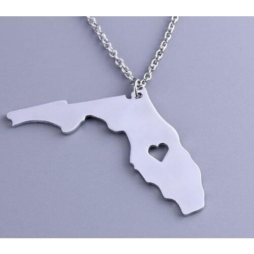 10PCS Outline Florida Map Necklace USA FL State City Necklace I Heart Love Florida Minimalist Geography Pendant Chain Necklaces
