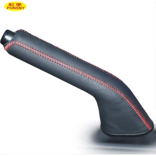 PONSNY Car Handbrake Covers Case for Mazda 3 2008-2010 Genuine Leather Auto Handbrake Grips Lever Cover