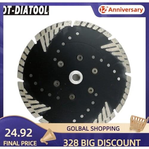 DT-DIATOOL 1pc Dia 7"/180mm M14 Thread Diamond Turbo Saw Blade with Slant Protection Teeth Stone Concrete Marble Cutting Disc