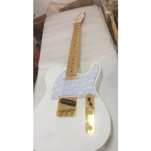 Electric guitar / pure white, gold accessories, exquisite high-end electric guitar / customizable color, China Electric Guitar