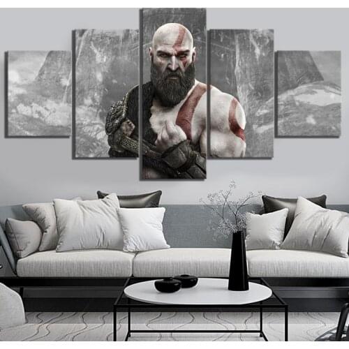 Gamer 5 Pcs Kratos God Of War 4 ARPG Game Wall Art Posters Canvas Pictures HD Print Paintings Home Decor Living Room Decoration