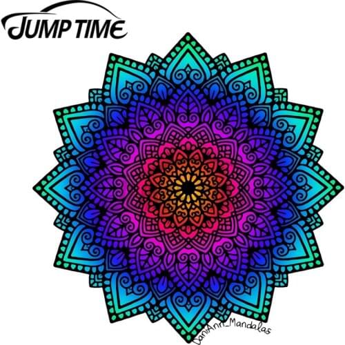 JumpTime 13 x 13cm Black and Rainbow 12 Point Curly Mandala Decal Creative Car Sticker Windows Waterproof Vinyl Decoration