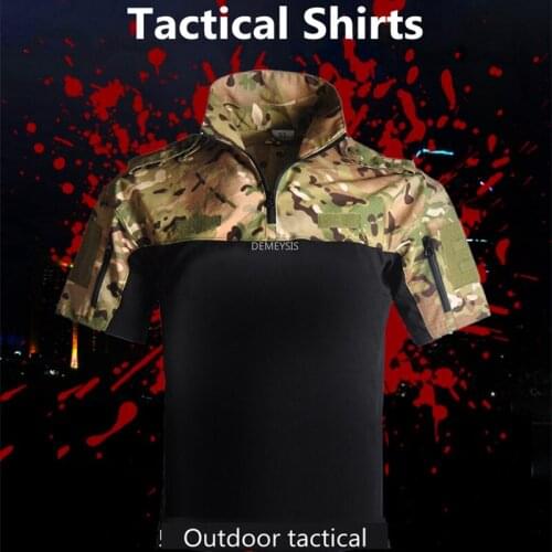 Military Camouflage Short Sleeve Shirts Army Tactical Training Shirts Breathable Outdoor Hunting Airsoft Shirts Clothing