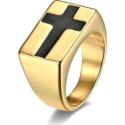 Rings for men European and American landscape cross titanium steel gold steel 2 color 13mm punk style