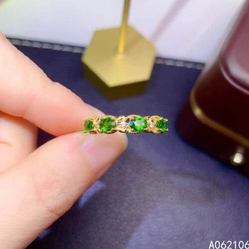 925 Pure Silver Chinese Style Natural Diopside Womens Classic Trendy Fresh Adjustable Gem Row Ring Fine Jewelry Support Detecti