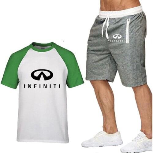 New 2021 Summer Mens short sleeve Mustang car logo casual O-neck Mens High Quality CottonT-Shirt Pants Suit 2Pcs Q