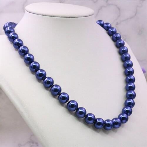 Strand Noble Dark Blue Artificial Shell Pearl 8/10/12mm Round Beads Necklace Fashion Jewelry Making Rope Chain Gift 18inch Y937