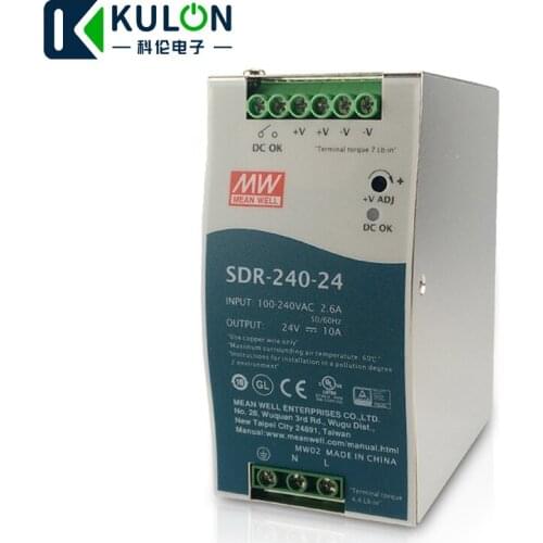 Original MEAN WELL SDR-240-24 Single Output 240W 24V 10A Industrial DIN Rail Power Supply SDR-240 with PFC