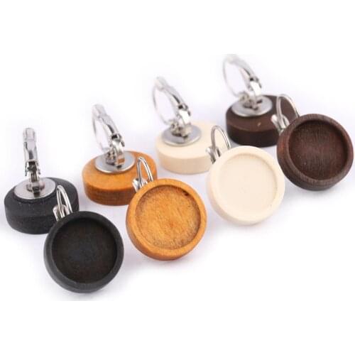 Reidgaller 20pcs Fit 12mm wood cabochon earring base blanks lever back cameo bezel settings diy stainless steel jewelry findings