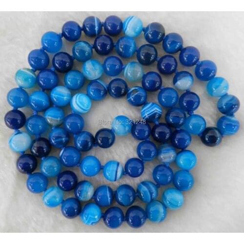 Free Shipping new Fashion Long 35" 8mm agat Striped Blue Onyx carnelian stone Round Beads Necklace long chain jewelry BV52
