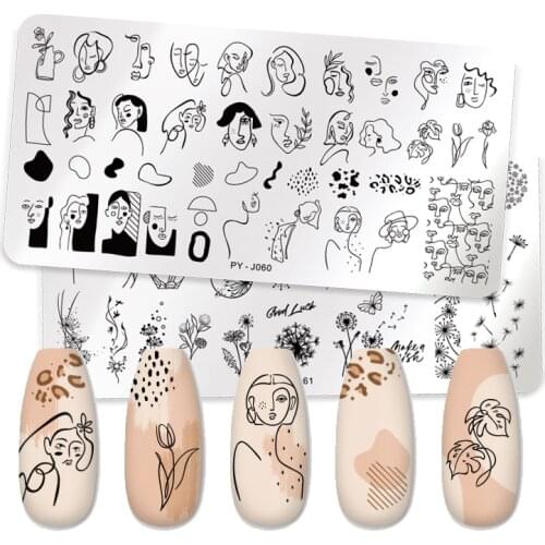 PICT YOU Abstract Face Nail Stamping Plates Characters Line Pattern Nail Art Plate Stencil Stainless Steel Nail Design