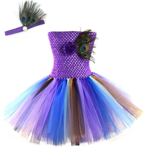 Girls Peacock Feather Tutu Dress Baby First Birthday Party Dresses Outfit Toddler Photo Props Kids Dance Costume Newborn-12Y
