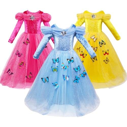 Princess Dress for Girl Kids Cinderella Cosplay Costume Butterfly Dress Fancy Carnival Costume for Baby Girl Birthday Party