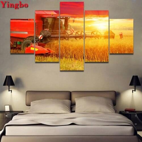 Full Square Round DIY Diamond Painting Tractor Harvester Sunset Diamond Embroidery cross stitch Needlework Home Decorative