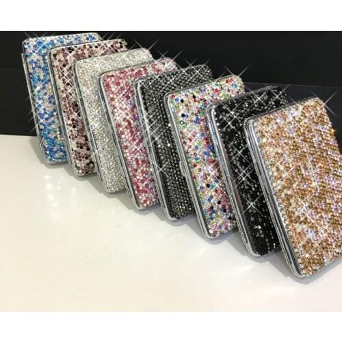 Portable Women Diamond Cigarette Case Lighter Crystal Slim Cigarette Box Holder For 14 Pcs Cigarettes USB Charging Lighters
